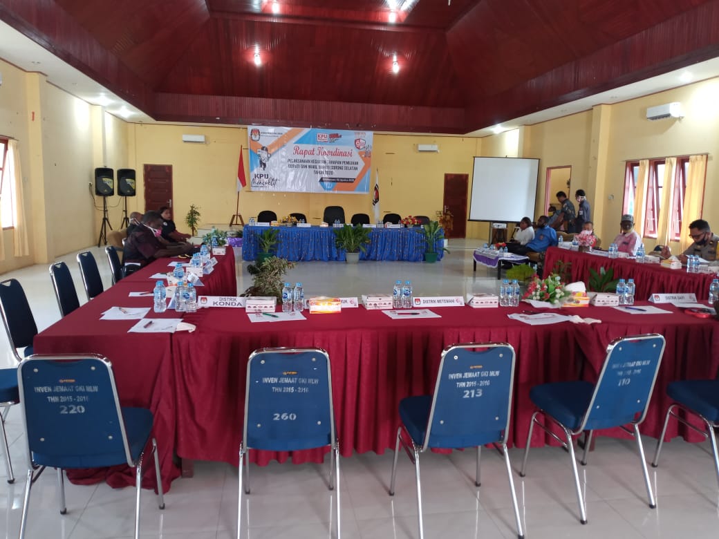 Rapat koordinasi pelaksanaan tahapan pemilihan umum bupati dan wakil bupati Sorong Selatan tahun 2020  Teminabuan 06 Agustus 2020